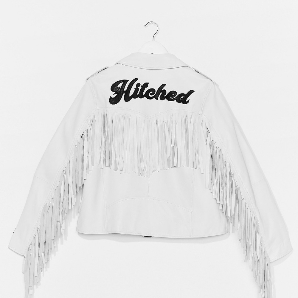 White Leather Fringe “Hitched” Bridal Jacket